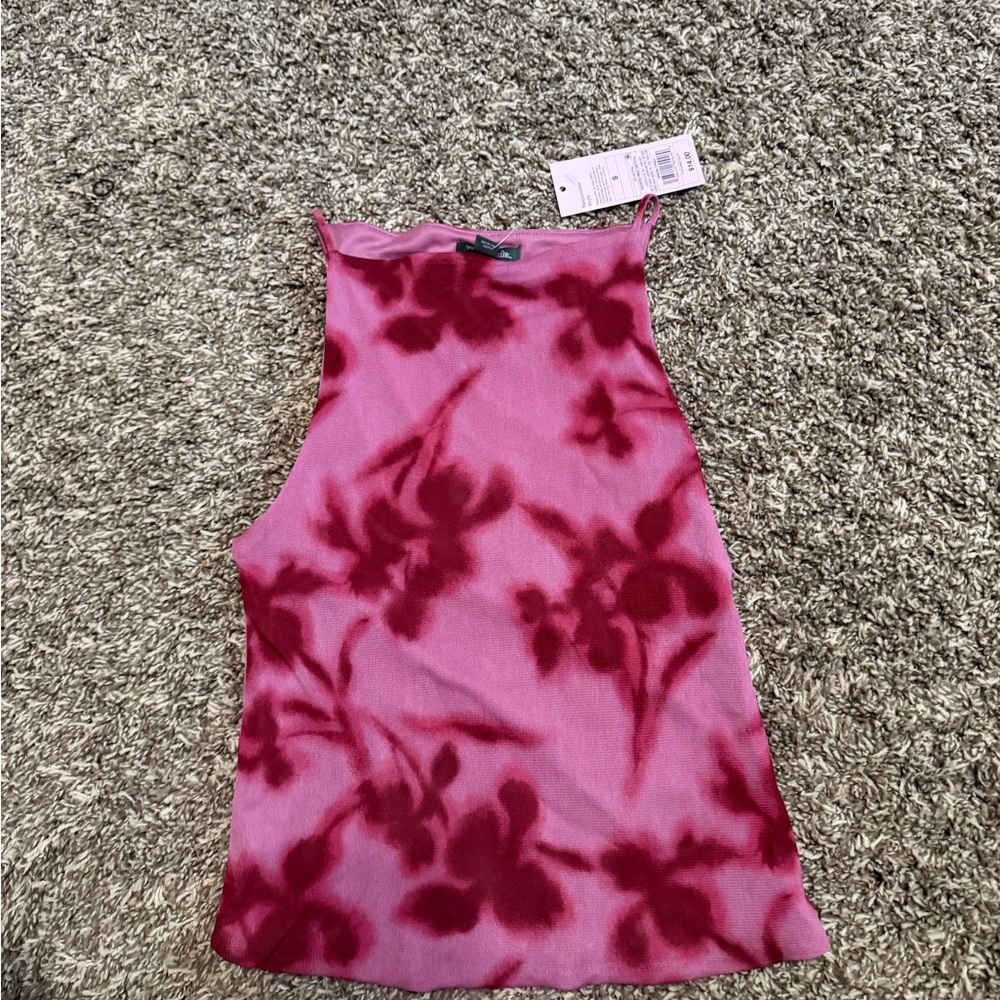wild fable Pink and Burgundy Floral Halter Tank Top